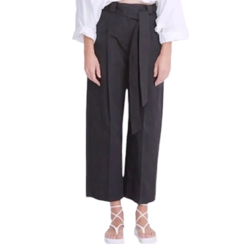 H By Halston Black Linen Wide Leg Crop Pants Large NEW